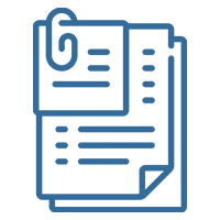 A blue icon of paper with six marks on it.